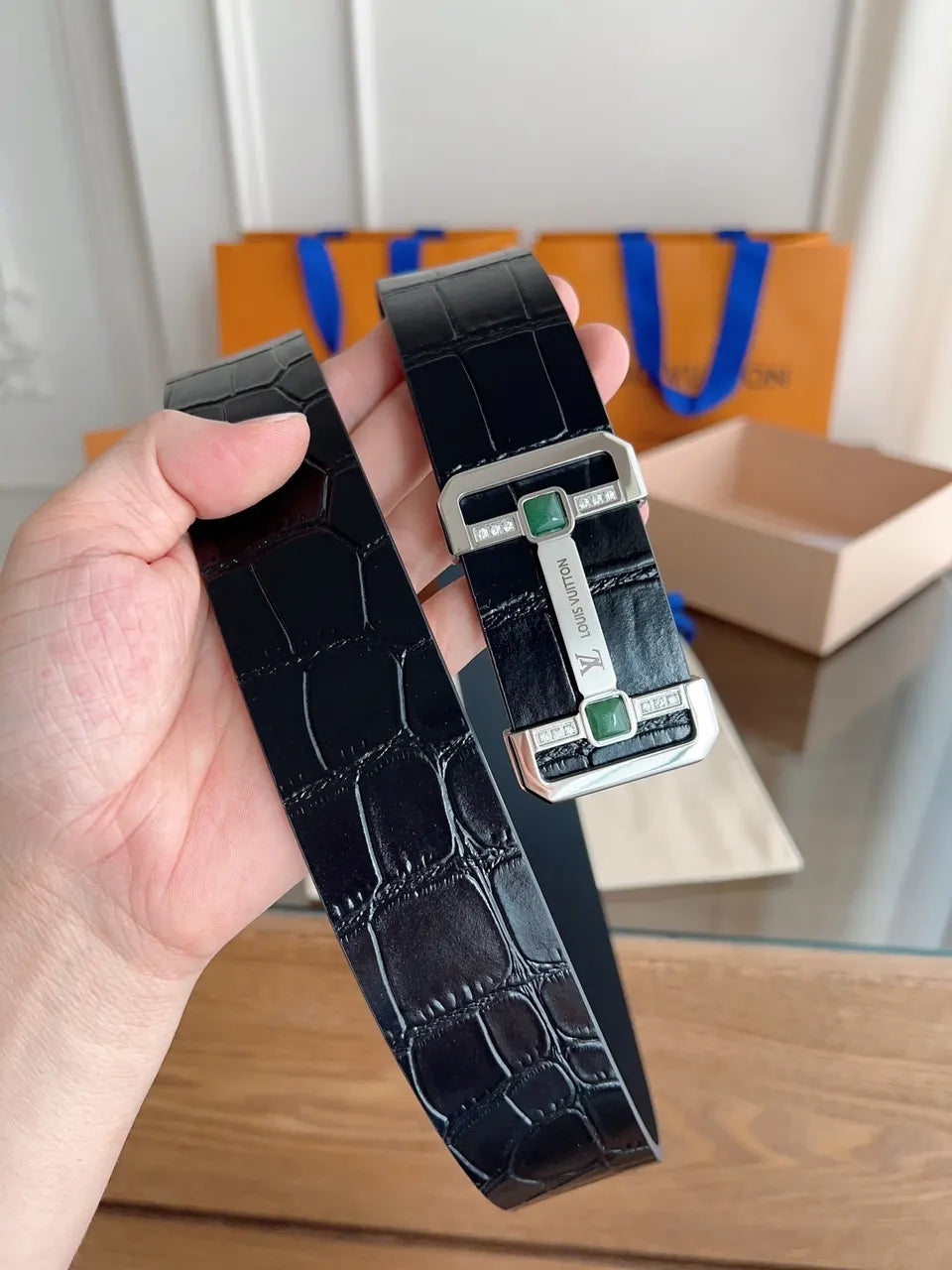 Louis Vuitton Black Alligator Belt - Hình 6
