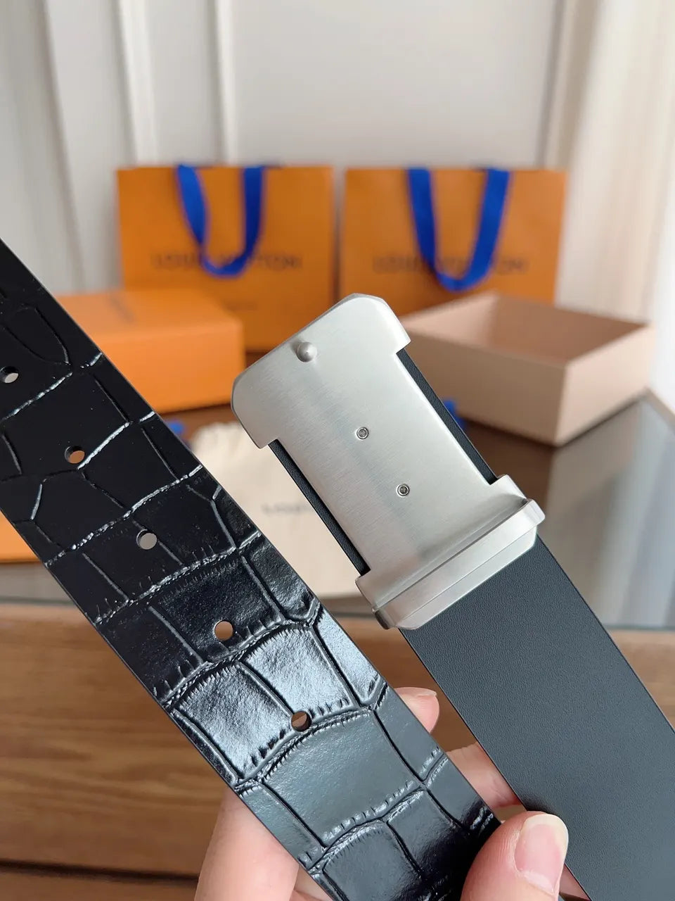 Louis Vuitton Black Alligator Belt - Hình 7