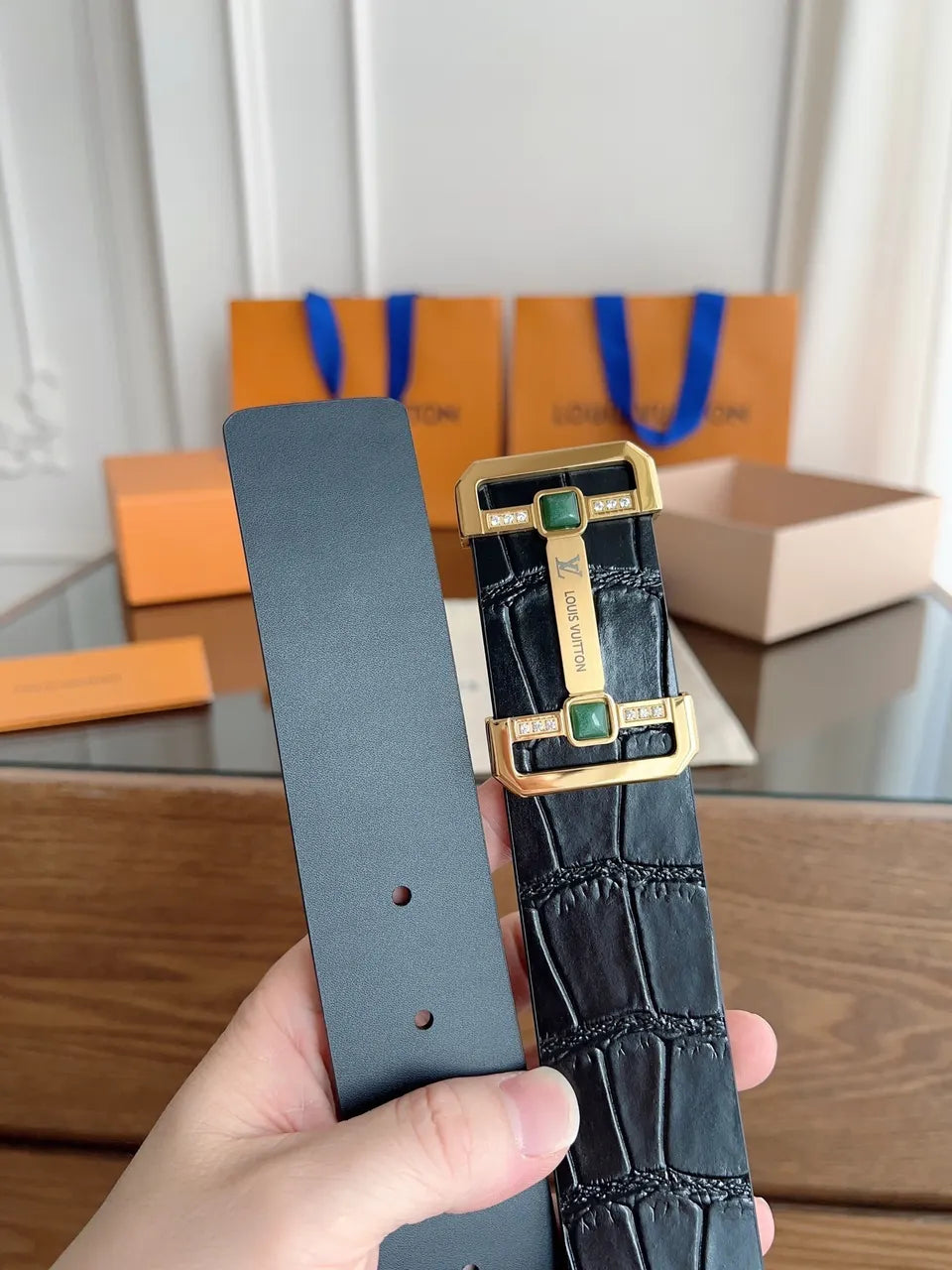 Louis Vuitton Black Croc Belt