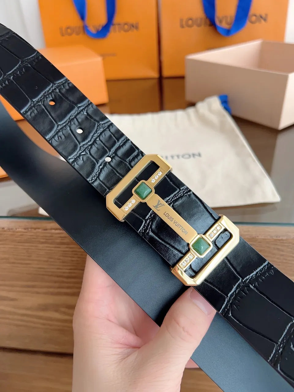 Louis Vuitton Black Croc Belt - Hình 2