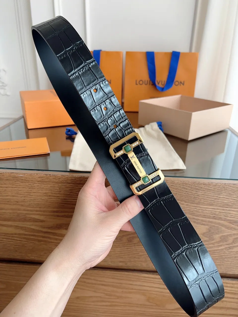 Louis Vuitton Black Croc Belt - Hình 4