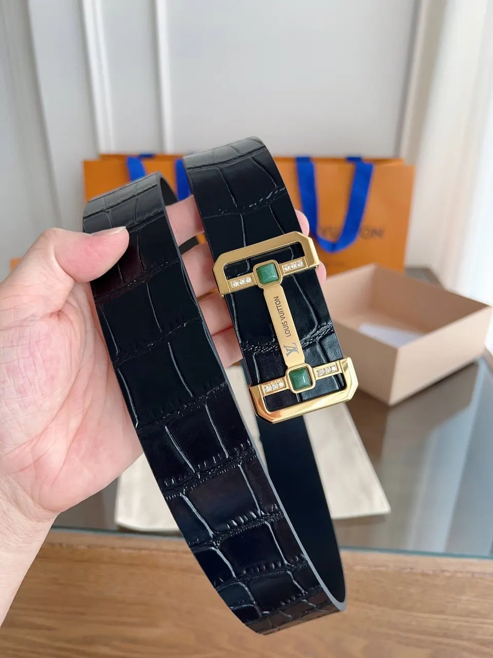 Louis Vuitton Black Croc Belt - Hình 5