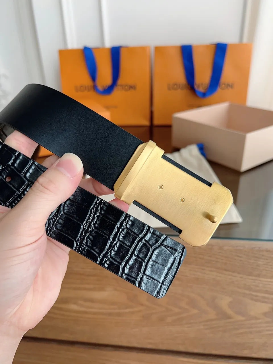 Louis Vuitton Black Croc Belt - Hình 6