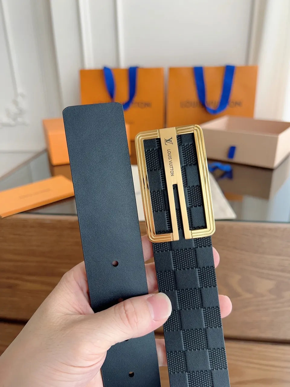 gold Louis Vuitton Damier Infini Black Belt