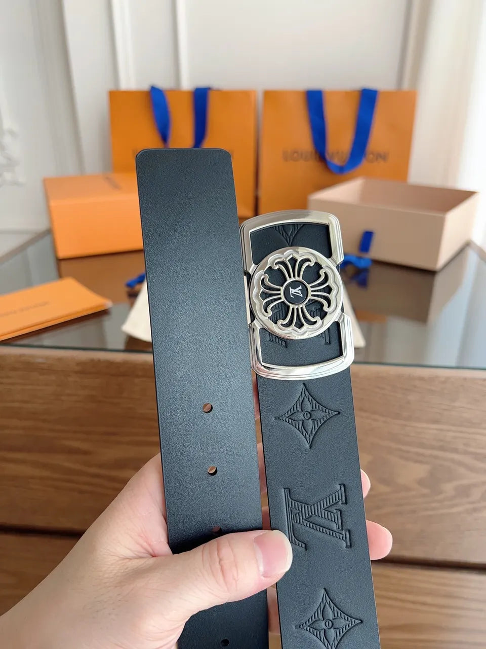 black motif Louis Vuitton Embossed Belt
