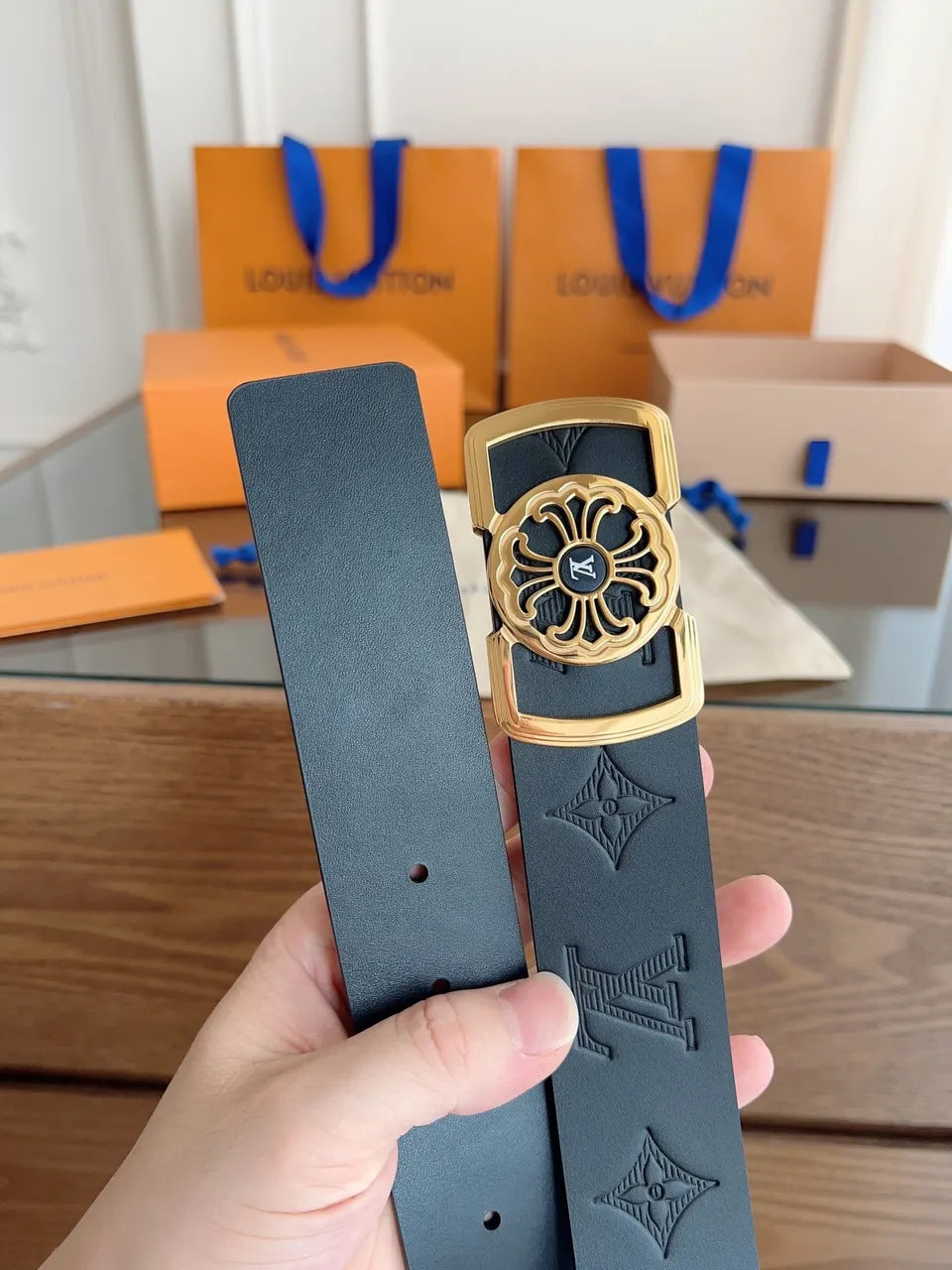 Black Embossed Flower Belt