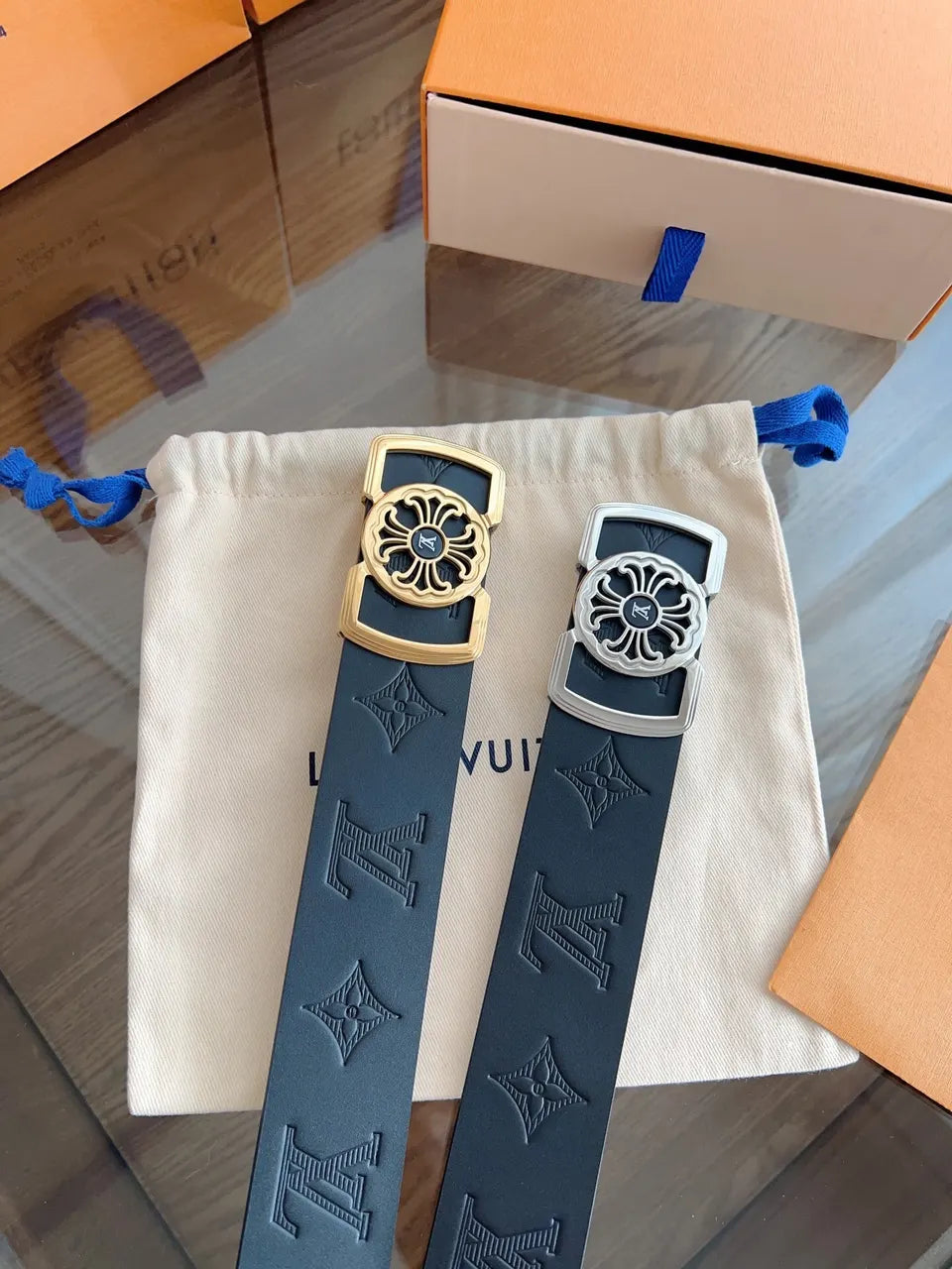 Black Embossed Flower Belt - Hình 9