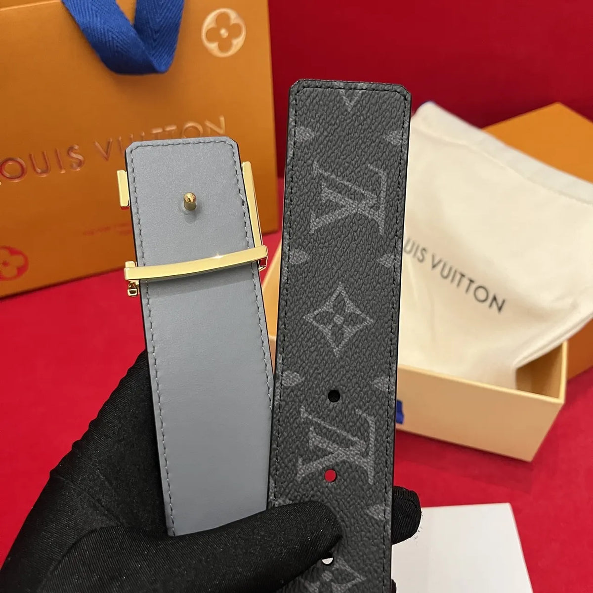 LV Grey Monogram Belt - Hình 5