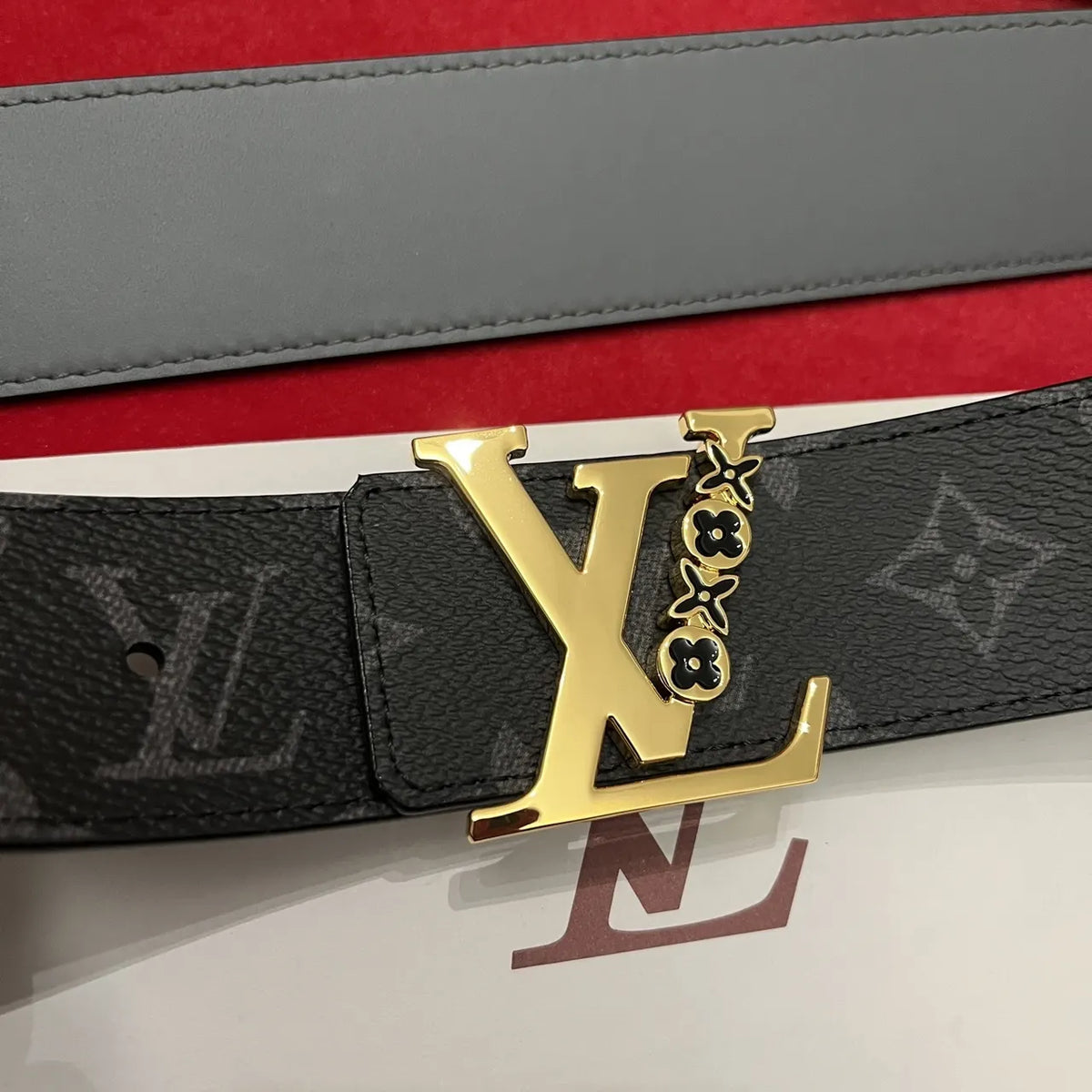 LV Grey Monogram Belt - Hình 8