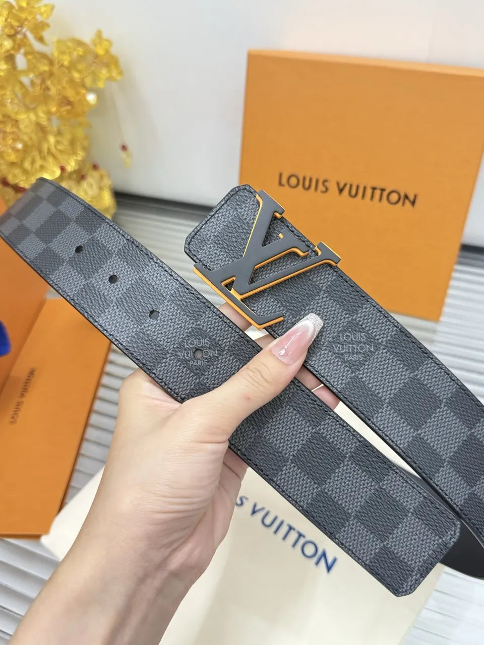 Damier Graphite Orange Belt