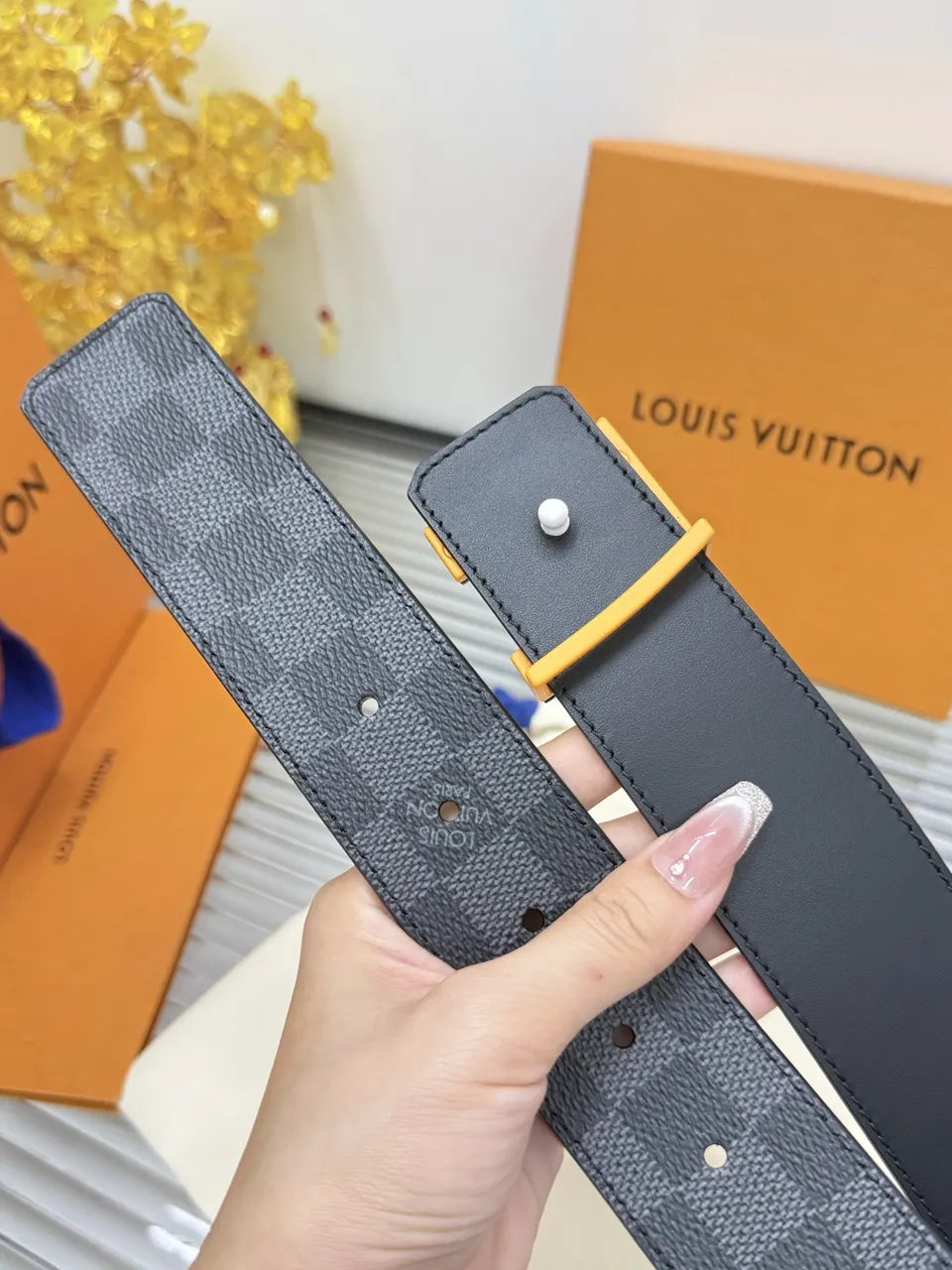 Damier Graphite Orange Belt - Hình 3