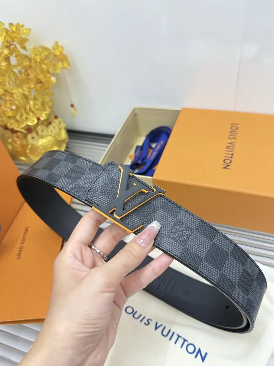 Damier Graphite Orange Belt - Hình 5