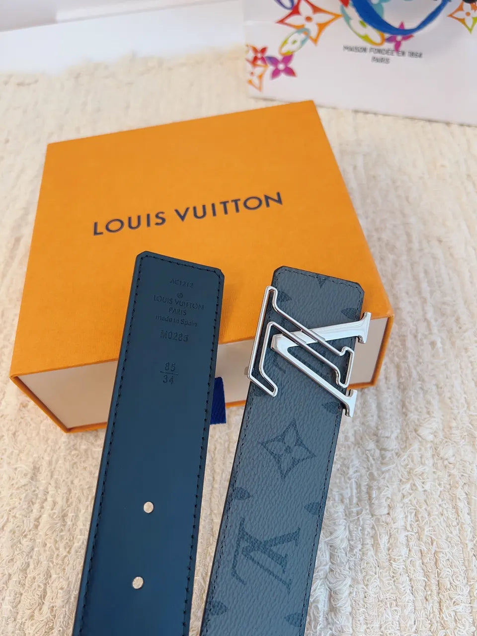 Louis Vuitton Blue Monogram Shadow Belt - Hình 2