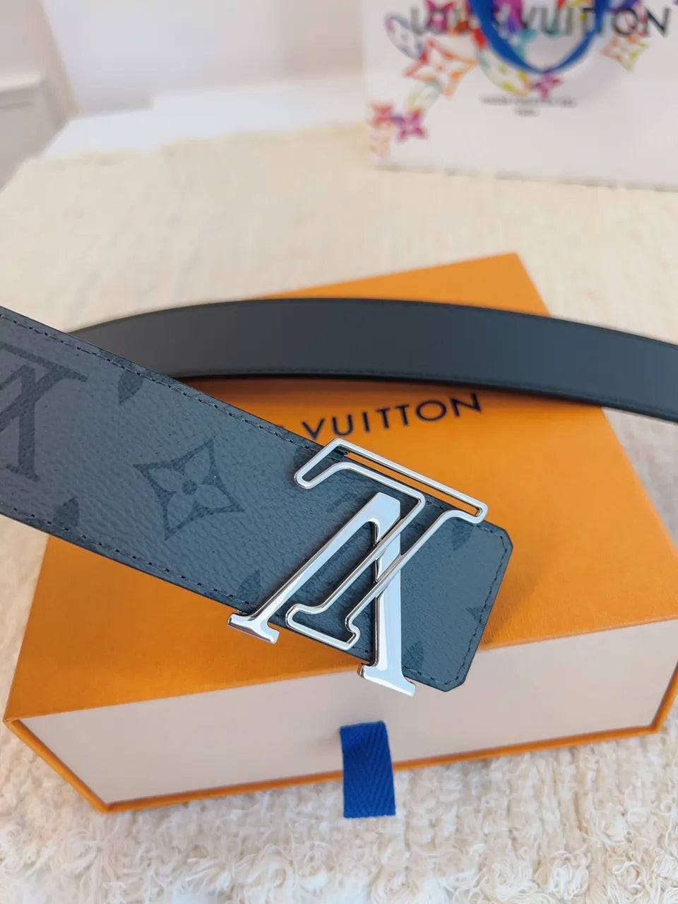 Louis Vuitton Blue Monogram Shadow Belt - Hình 7