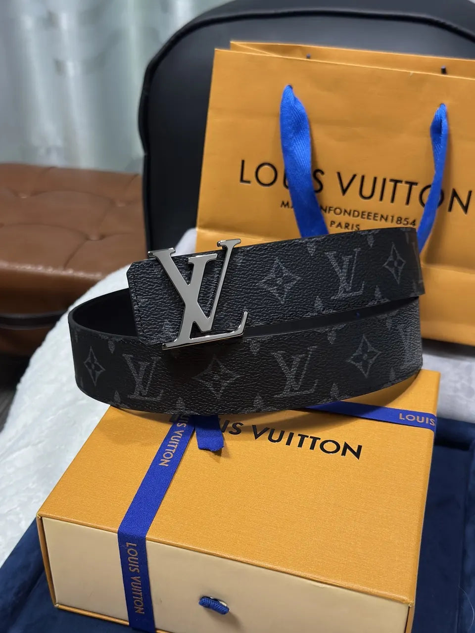 LV Black Monogram Initiales Belt