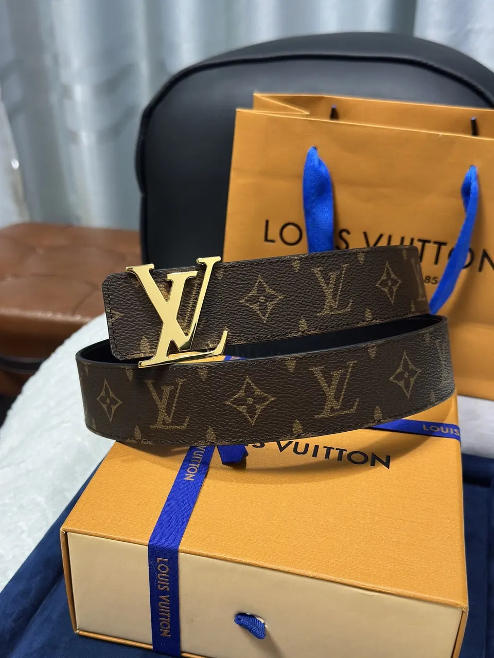 Louis Vuitton Monogram Brown Belt gold lv