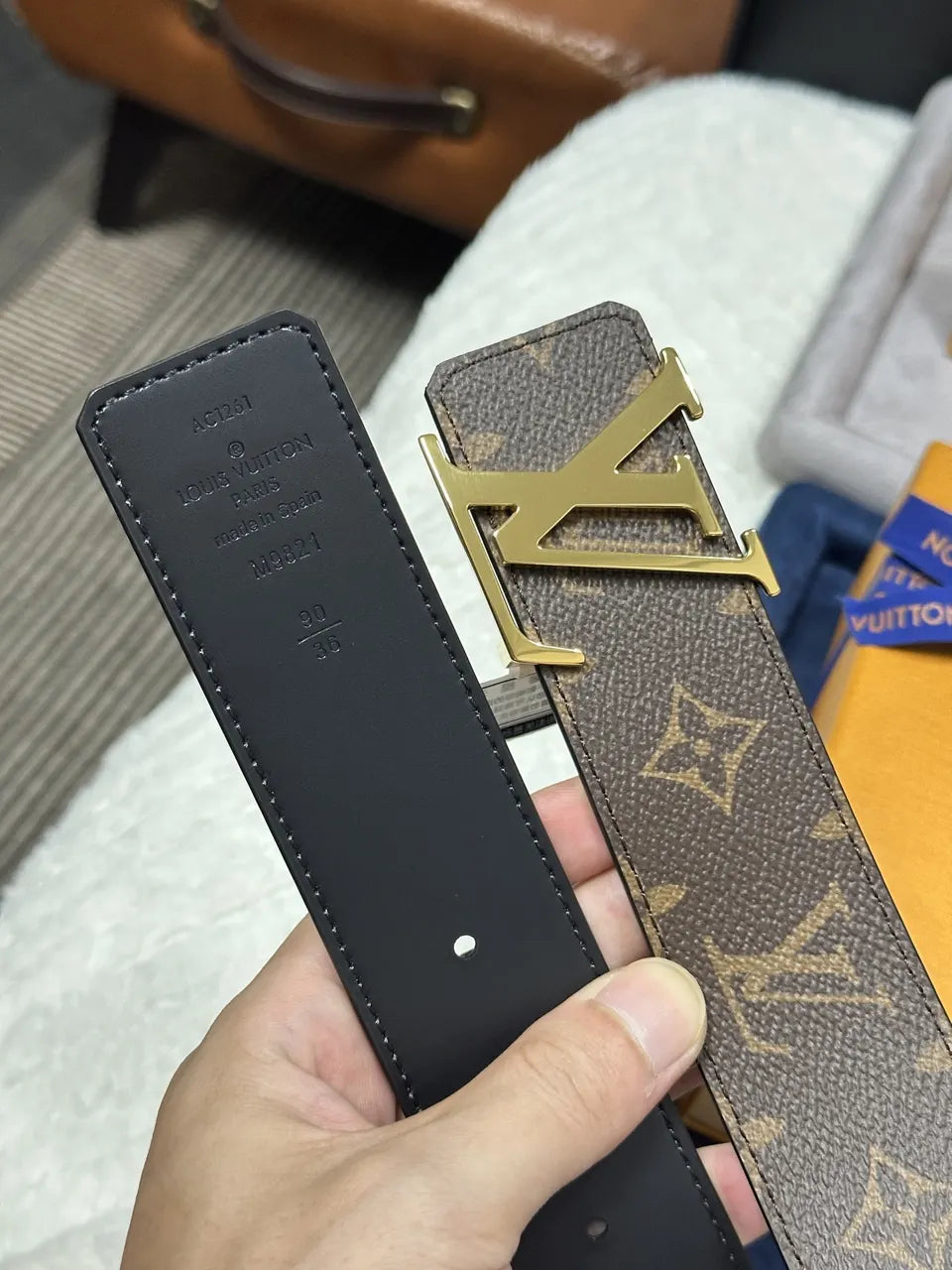 Louis Vuitton Monogram Brown Belt gold lv - Hình 3