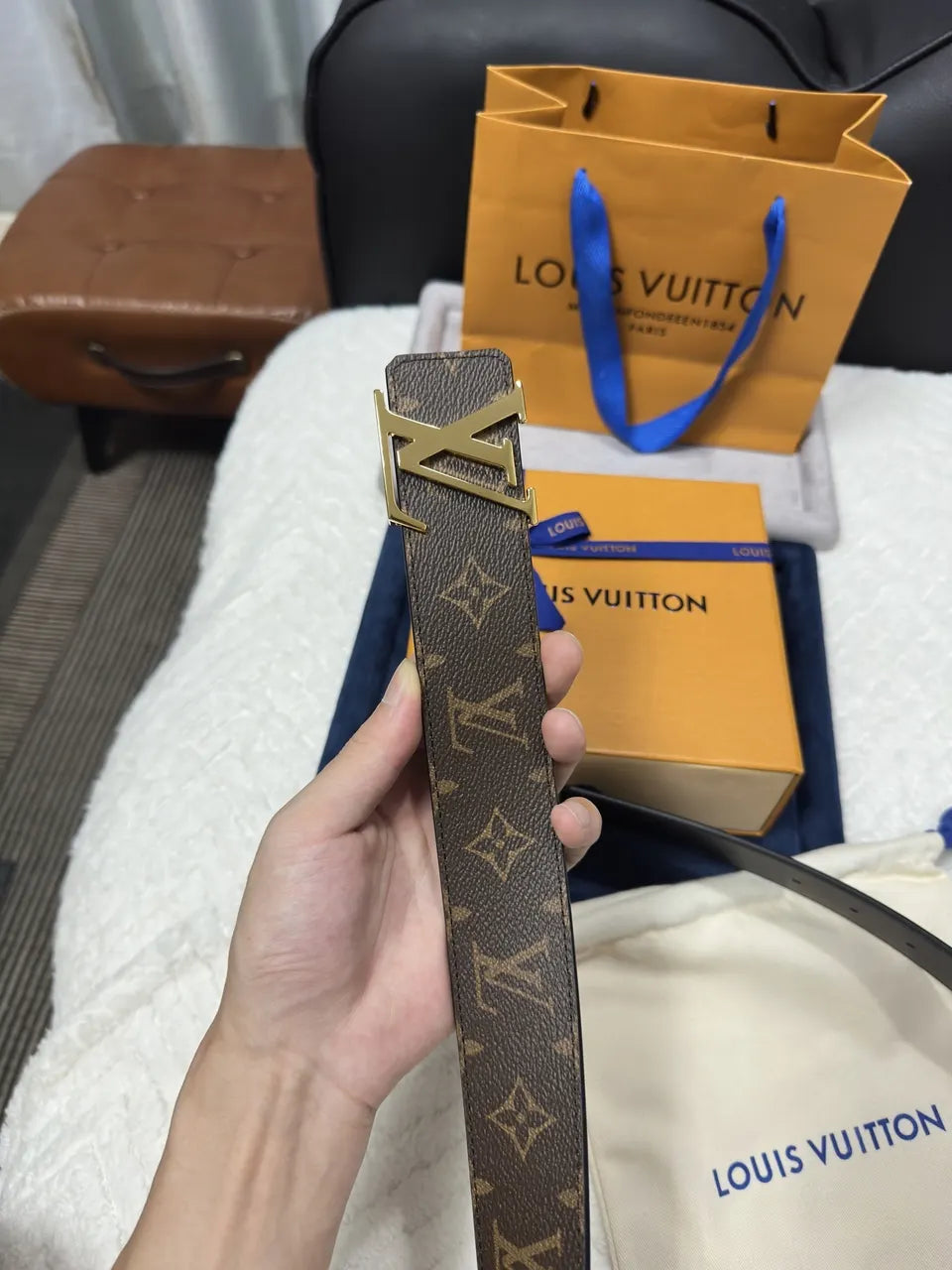 Louis Vuitton Monogram Brown Belt gold lv - Hình 5