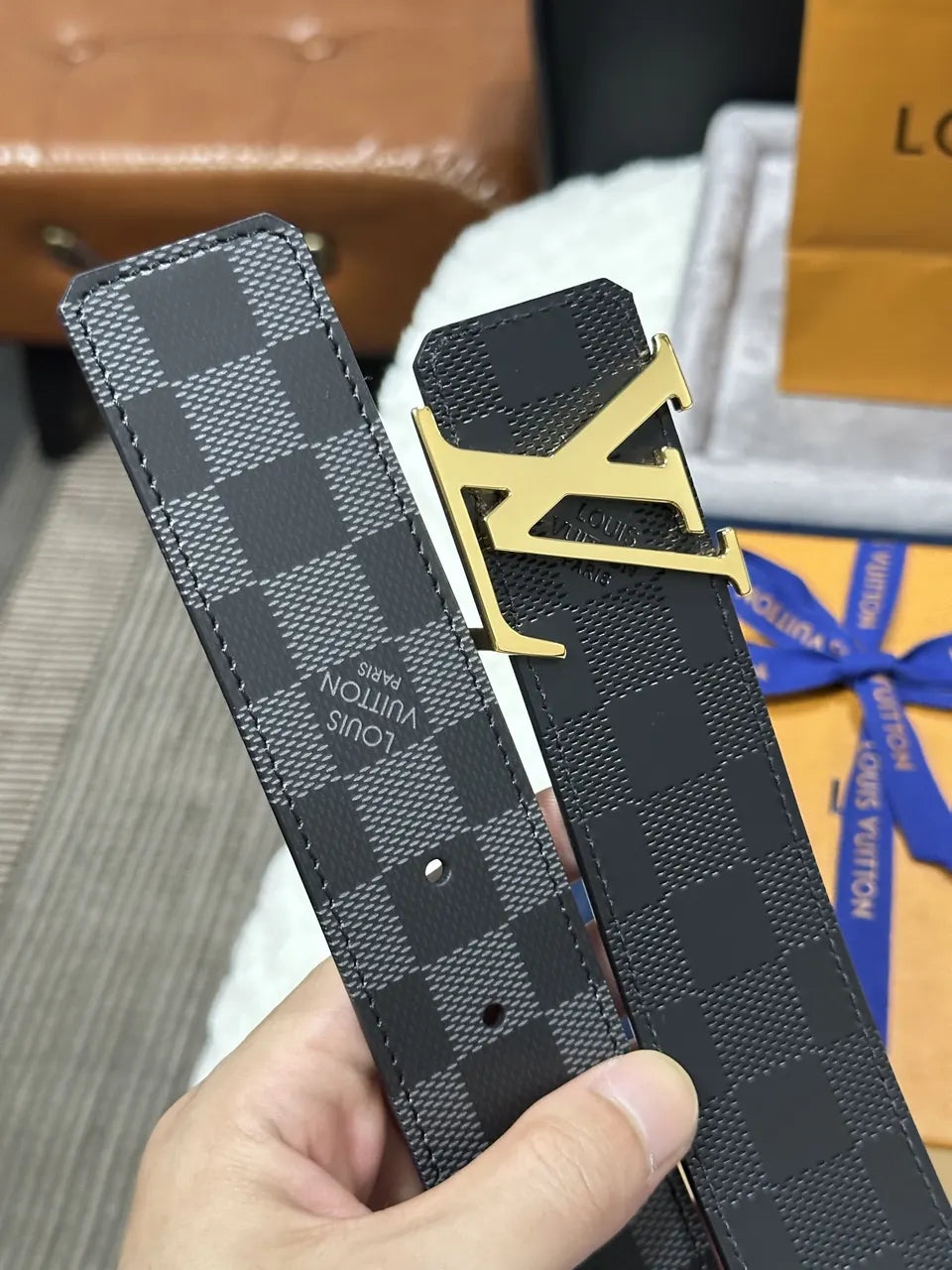 Damier Infini Gold LV Belt - Hình 3