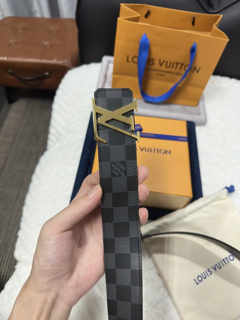 Damier Infini Gold LV Belt - Hình 7