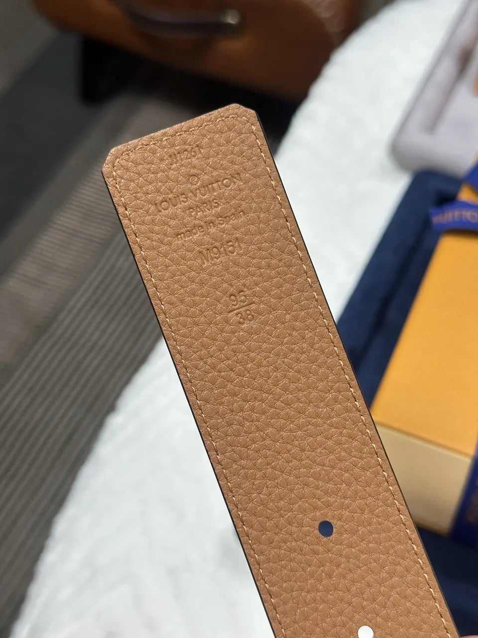 gold Louis Vuitton Black Taurillon Leather Belt - Hình 3