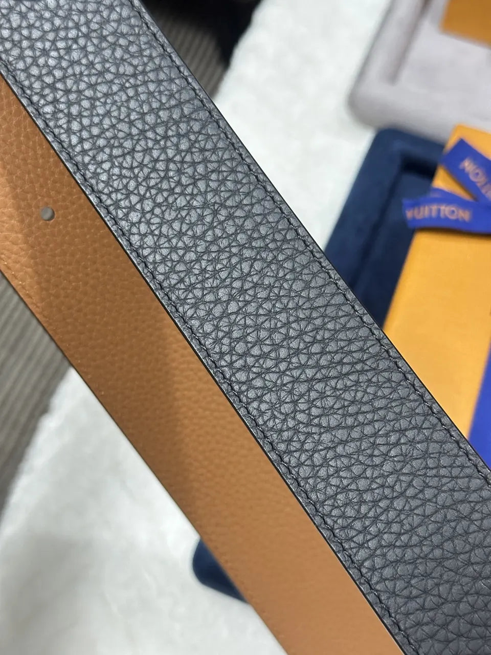 gold Louis Vuitton Black Taurillon Leather Belt - Hình 6