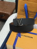 Louis Vuitton Black Taurillon Leather Belt silver