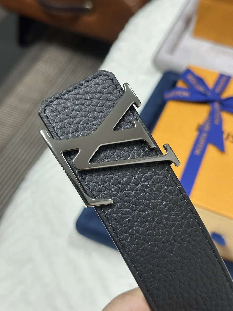 Louis Vuitton Black Taurillon Leather Belt silver - Hình 2