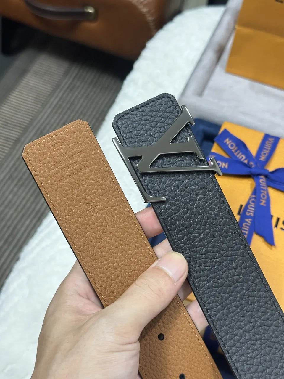 Louis Vuitton Black Taurillon Leather Belt silver - Hình 4