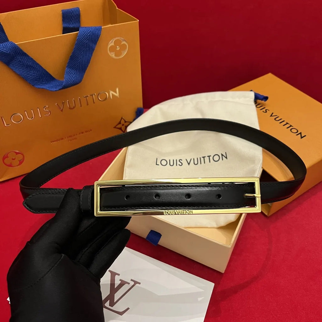 black leather Louis Vuitton Gold Buckle Belt