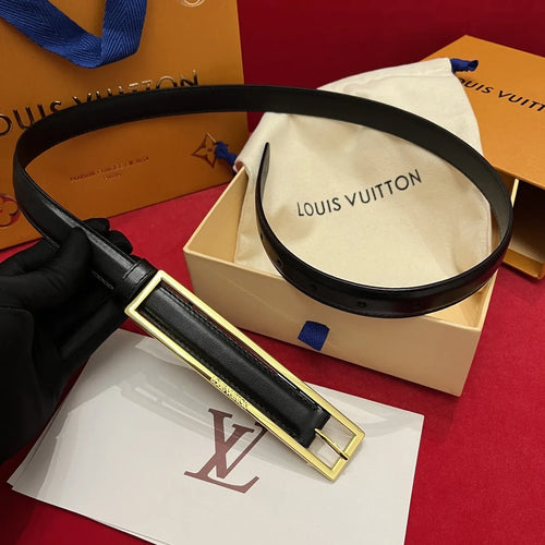 black leather Louis Vuitton Gold Buckle Belt - Hình 2