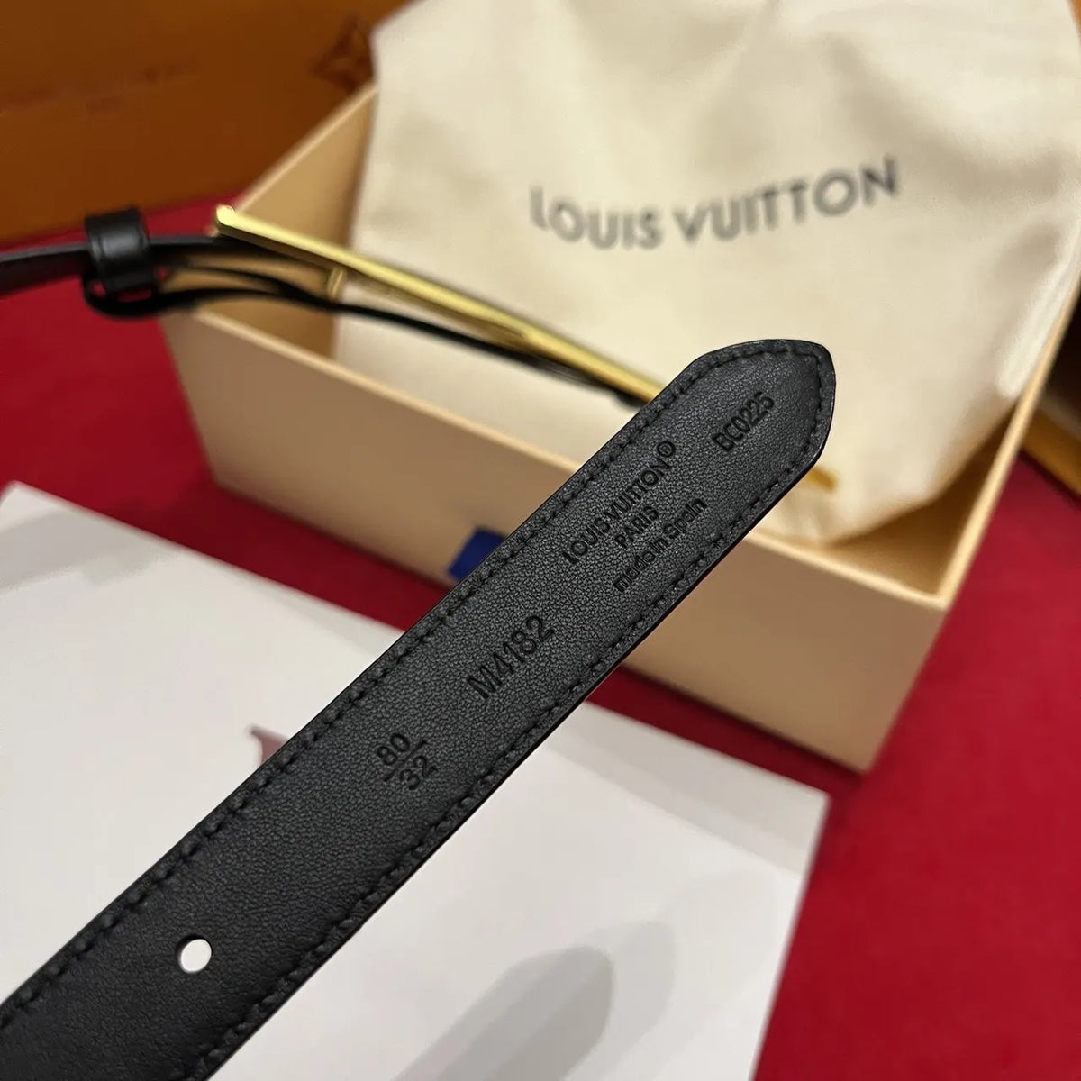 black leather Louis Vuitton Gold Buckle Belt - Hình 6