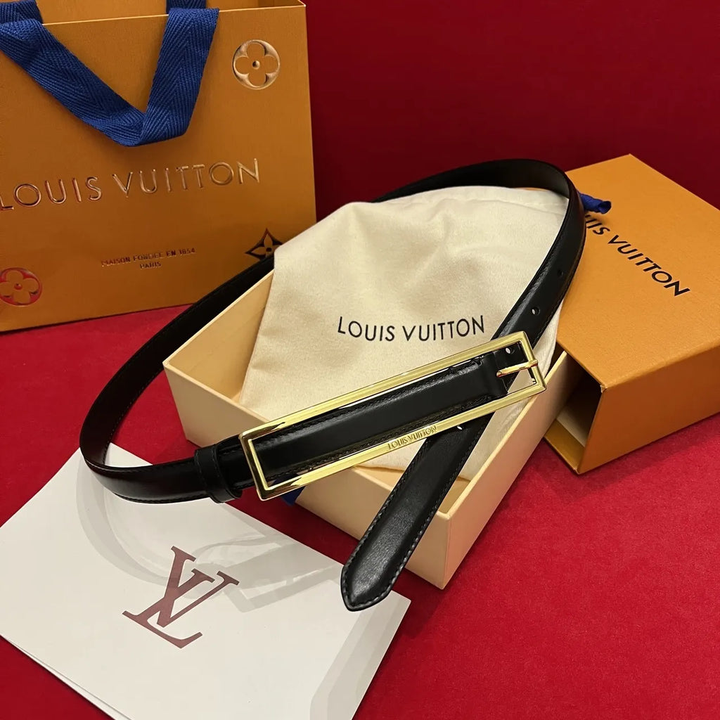 black leather Louis Vuitton Gold Buckle Belt - Hình 8
