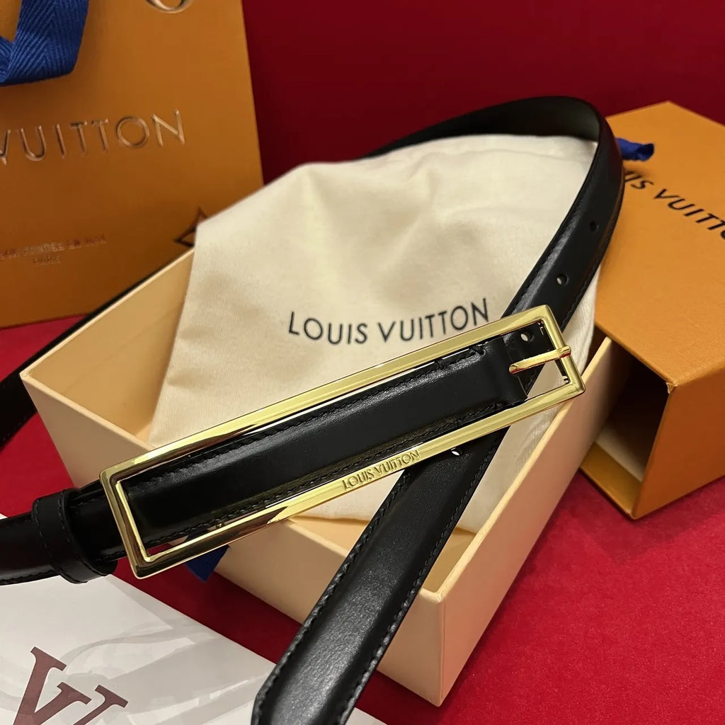 black leather Louis Vuitton Gold Buckle Belt - Hình 9