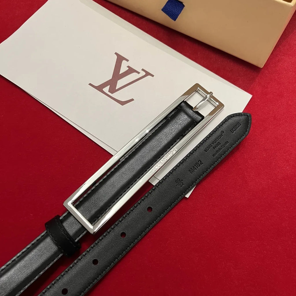 Louis Vuitton Rectangular Buckle Black Leather Belt - Hình 3