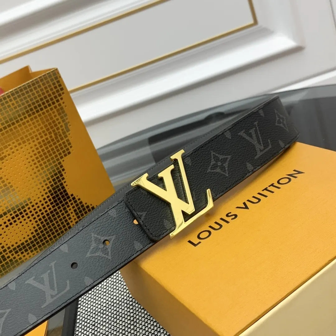Louis Vuitton Gold Buckle Belt black monogram