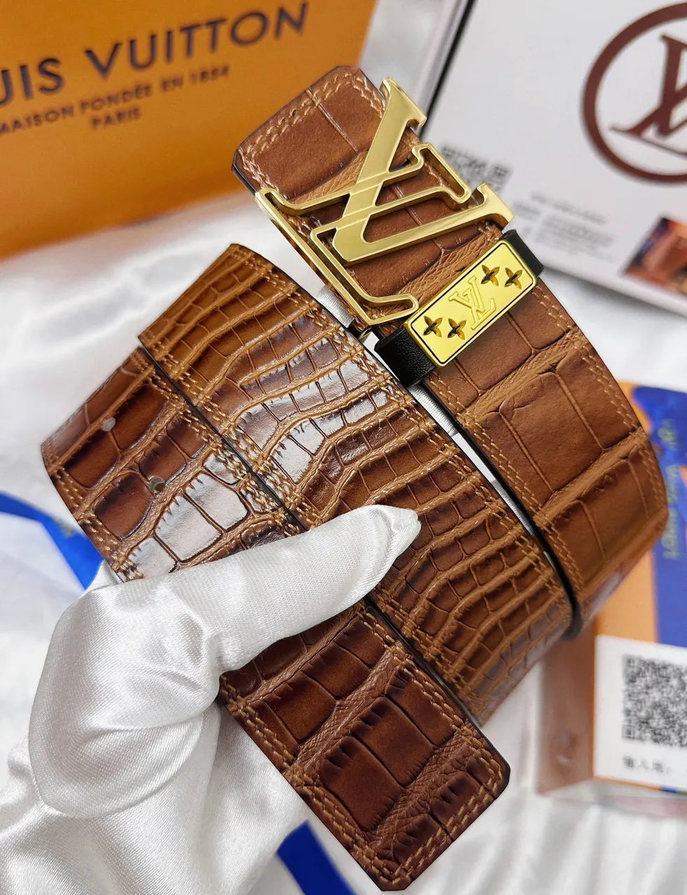Louis Vuitton Brown Crocodile Leather Belt