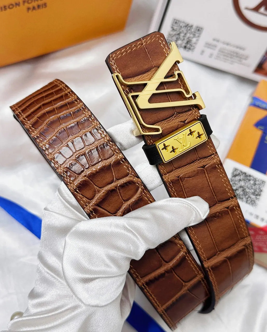 Louis Vuitton Brown Crocodile Leather Belt - Hình 4