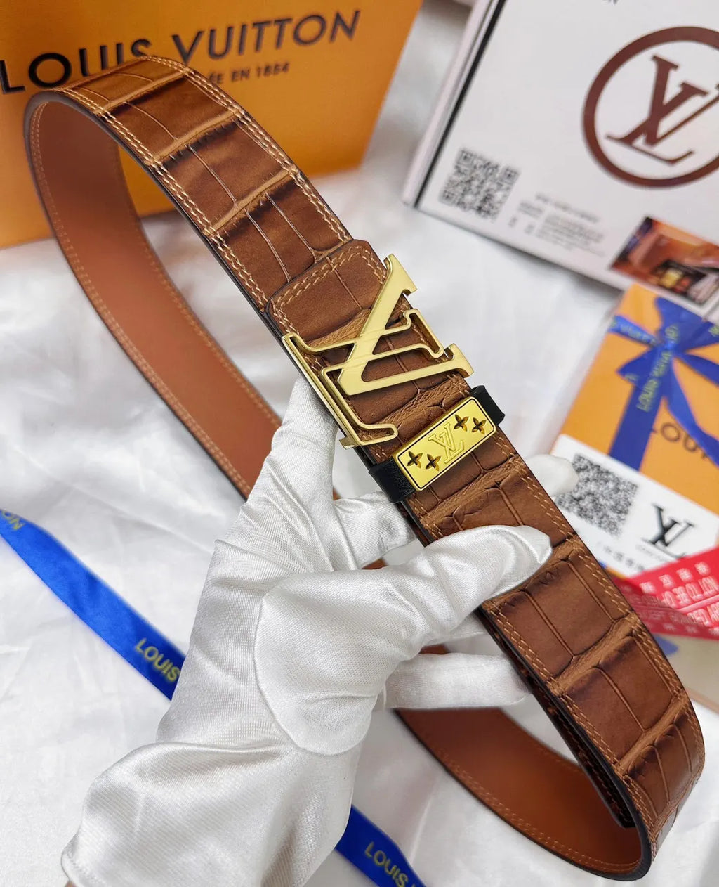 Louis Vuitton Brown Crocodile Leather Belt - Hình 5