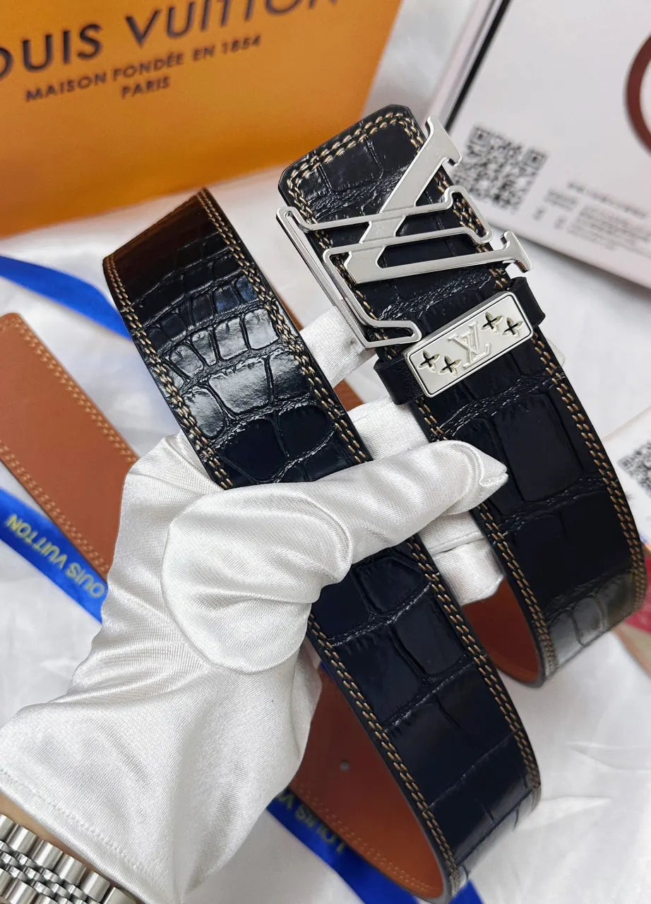 black Louis Vuitton Alligator Belt - Hình 3