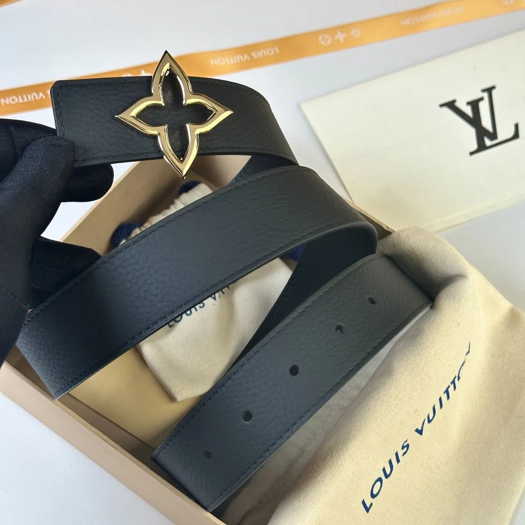 LV Black Leather Flower Belt - Hình 2