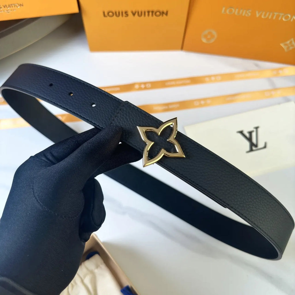 LV Black Leather Flower Belt - Hình 5