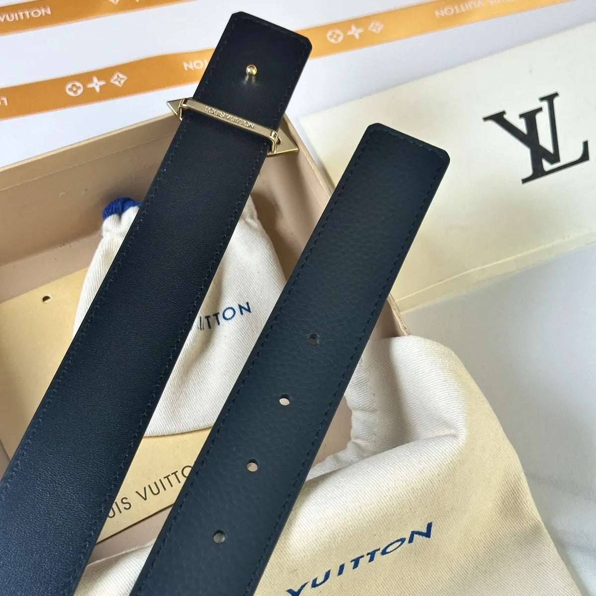 LV Black Leather Flower Belt - Hình 7