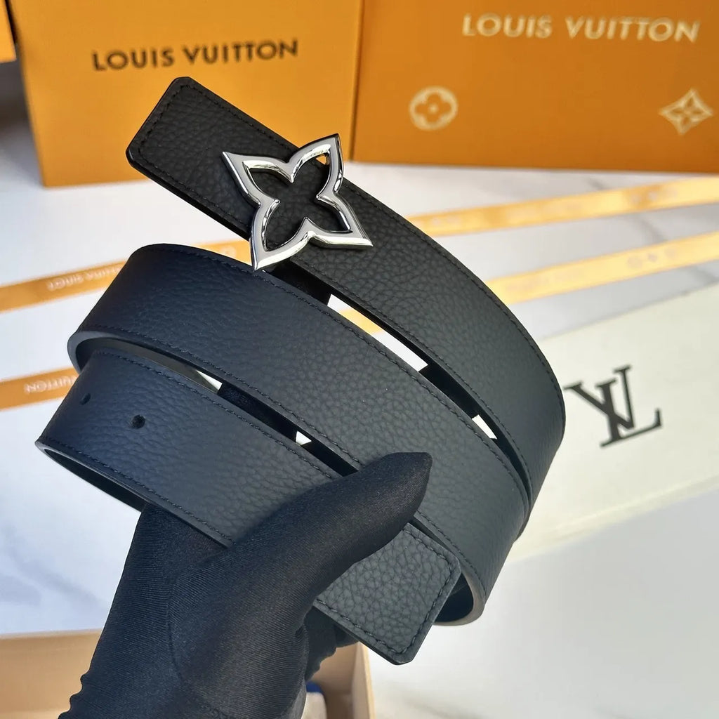 LV Black Leather Flower Belt - Hình 3
