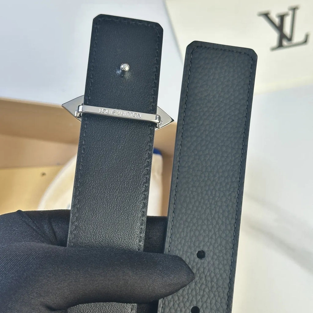LV Black Leather Flower Belt - Hình 6