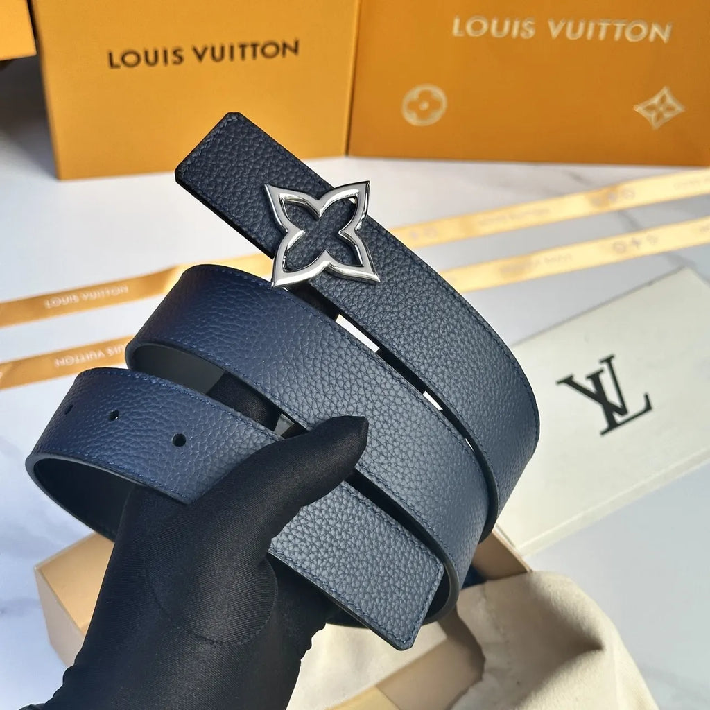 flower Louis Vuitton Blue Leather Belt - Hình 3