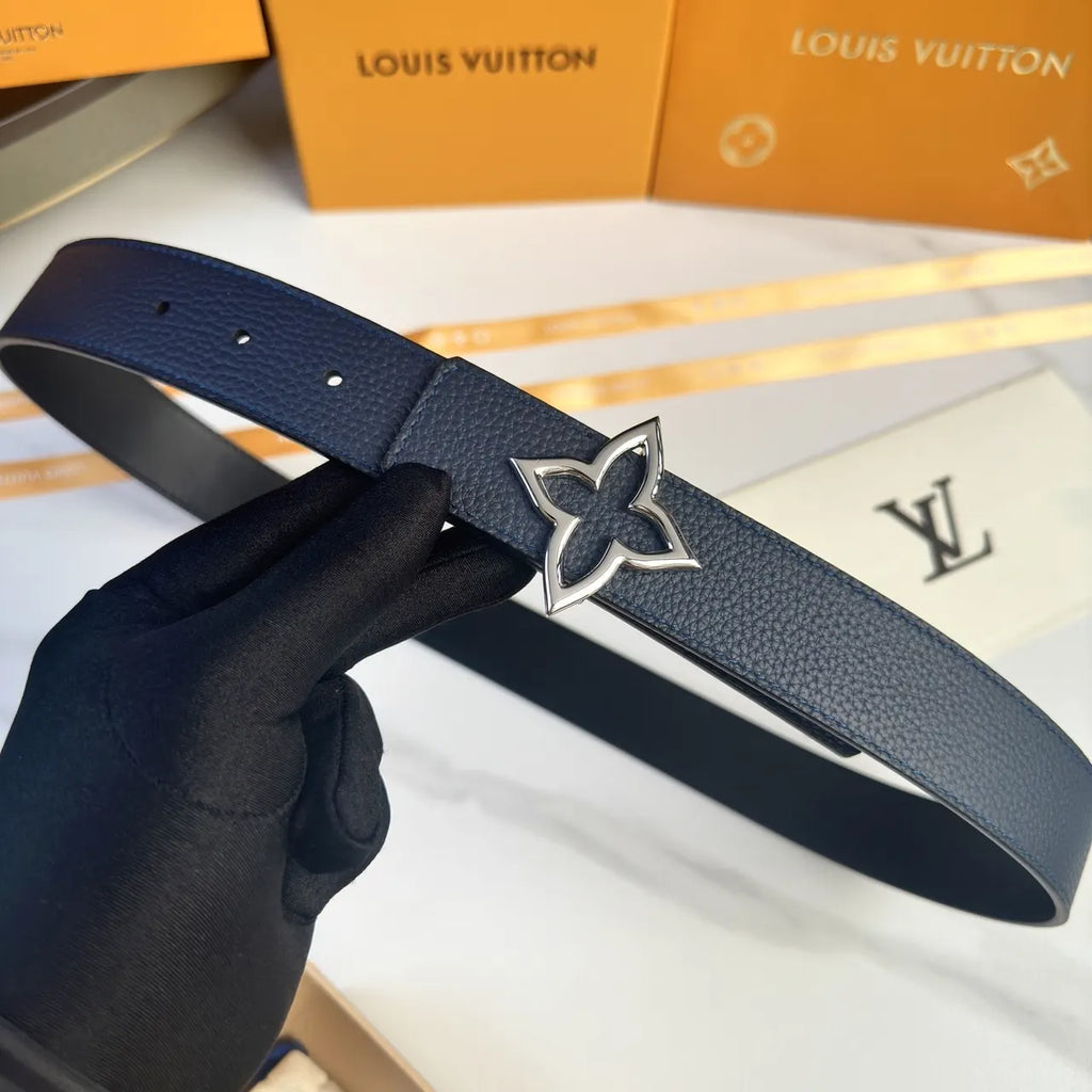 flower Louis Vuitton Blue Leather Belt - Hình 5