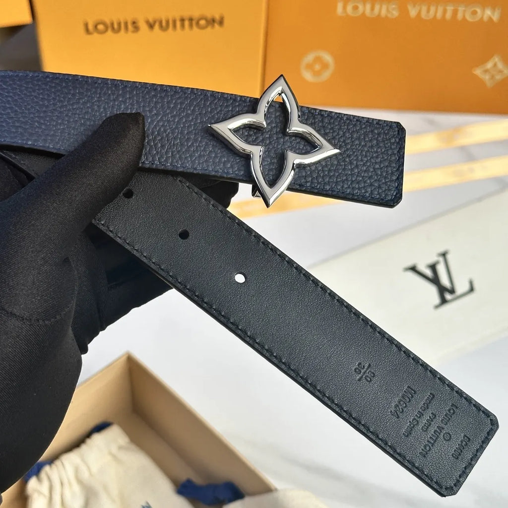 flower Louis Vuitton Blue Leather Belt - Hình 6