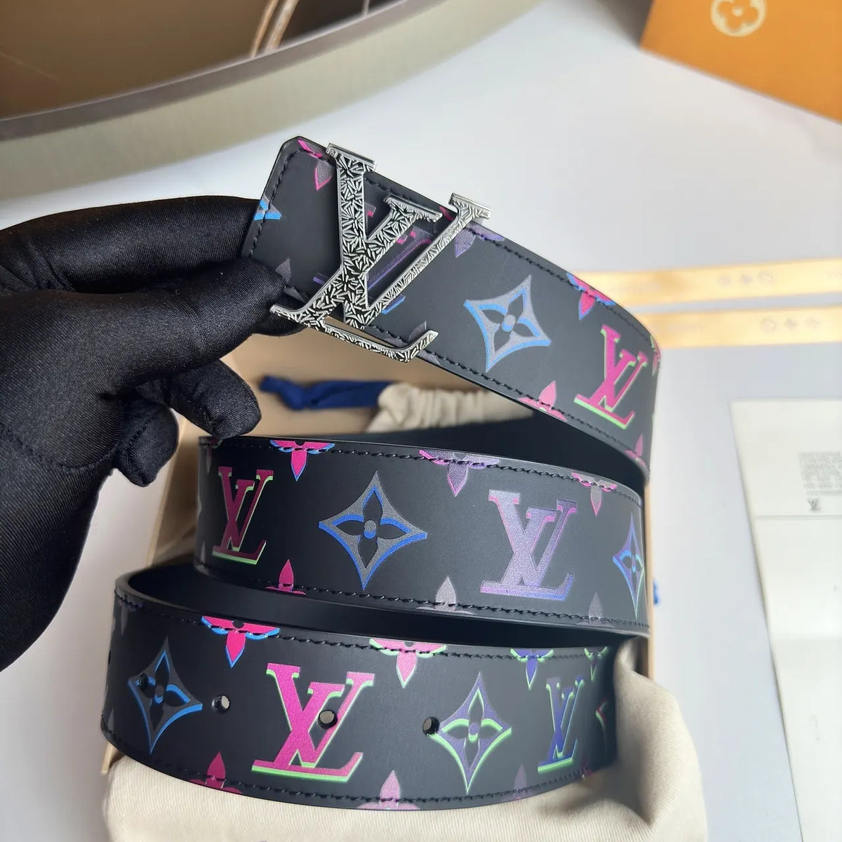 LV Black Multicolor Belt - Hình 2