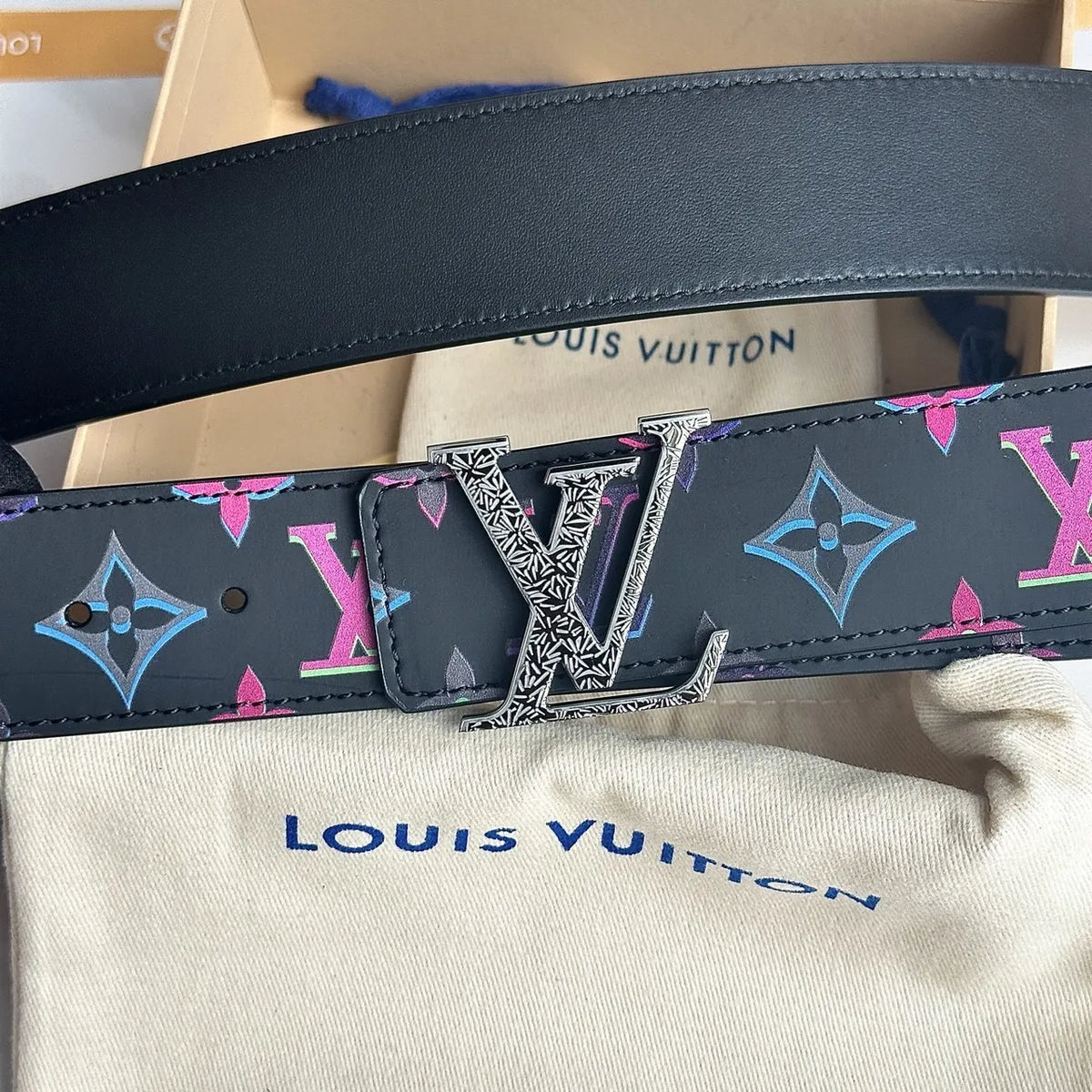 LV Black Multicolor Belt - Hình 3